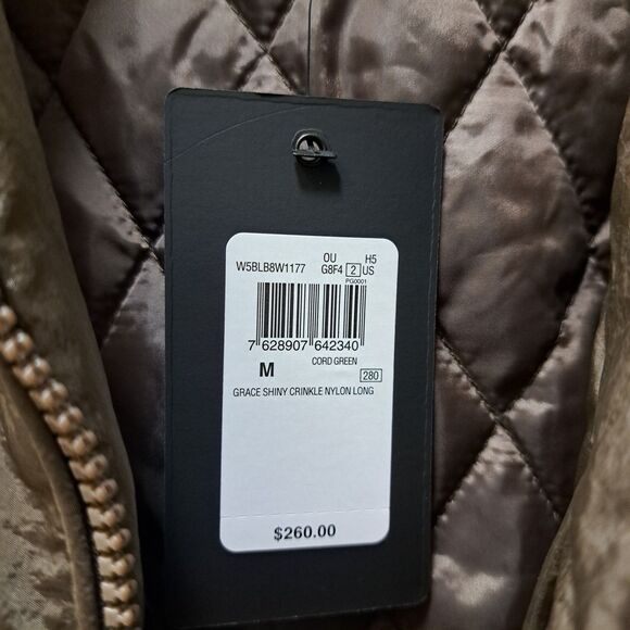 NEW Guess Grace Shiny Crinkle Nylon Parka Jacket Fur Trim Hood Size M Green - Picture 5 of 11